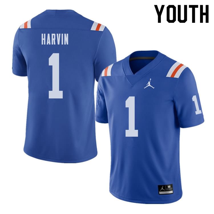 Youth NCAA Florida Gators Percy Harvin #1 Stitched Authentic Alternate Jordan Brand Royal Throwback College Football Jersey MCJ4565AE